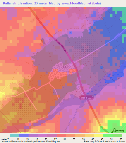 Kattanah,Tunisia Elevation Map