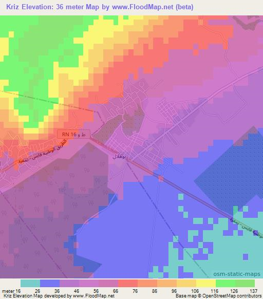 Kriz,Tunisia Elevation Map
