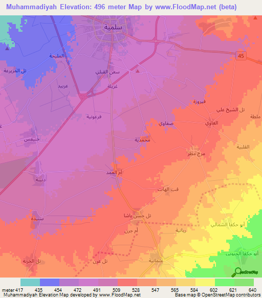 Muhammadiyah,Syria Elevation Map