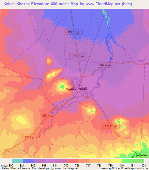 Kalaat Khasba,Tunisia Elevation Map