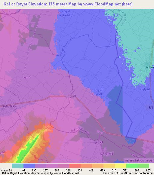 Kaf ar Rayat,Tunisia Elevation Map