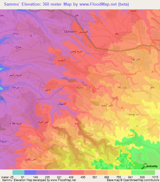 Sammu`,Jordan Elevation Map