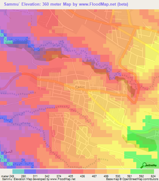 Sammu`,Jordan Elevation Map