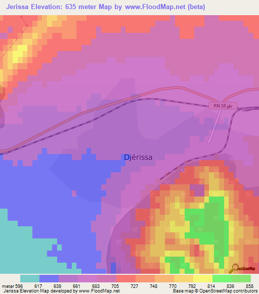 Jerissa,Tunisia Elevation Map