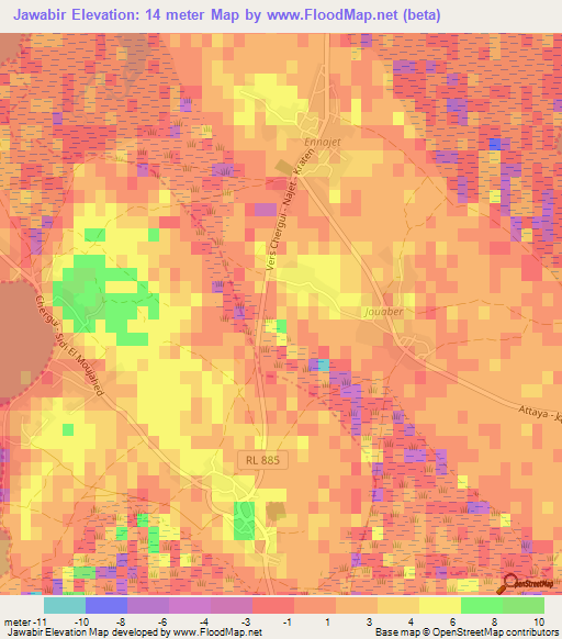 Jawabir,Tunisia Elevation Map