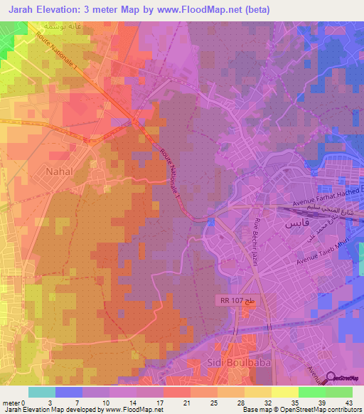 Jarah,Tunisia Elevation Map