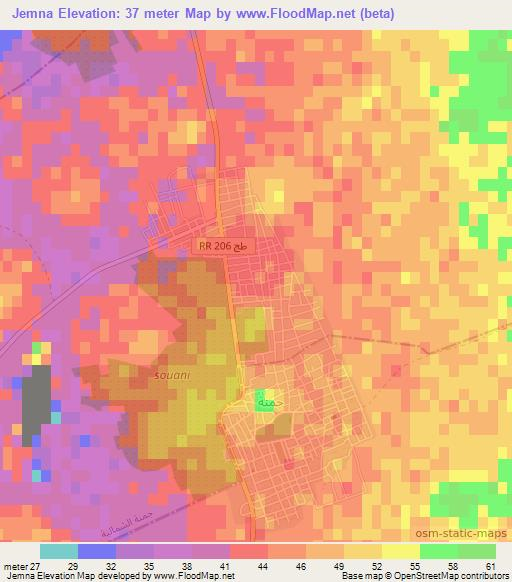 Jemna,Tunisia Elevation Map
