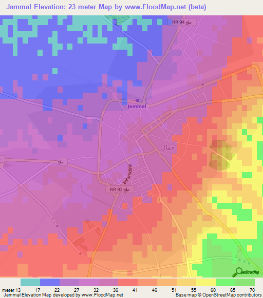 Jammal,Tunisia Elevation Map