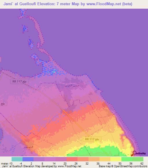 Jami` al Guelloufi,Tunisia Elevation Map