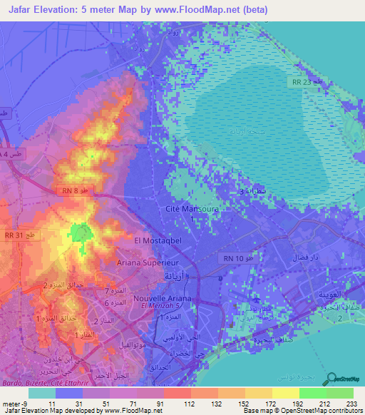 Jafar,Tunisia Elevation Map