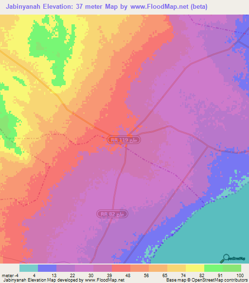 Jabinyanah,Tunisia Elevation Map
