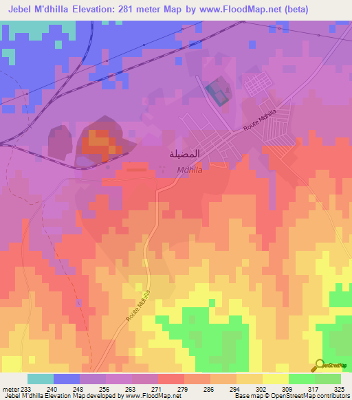 Jebel M'dhilla,Tunisia Elevation Map