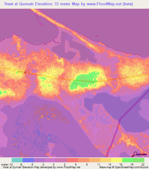 `Ilwat al Qunnah,Tunisia Elevation Map