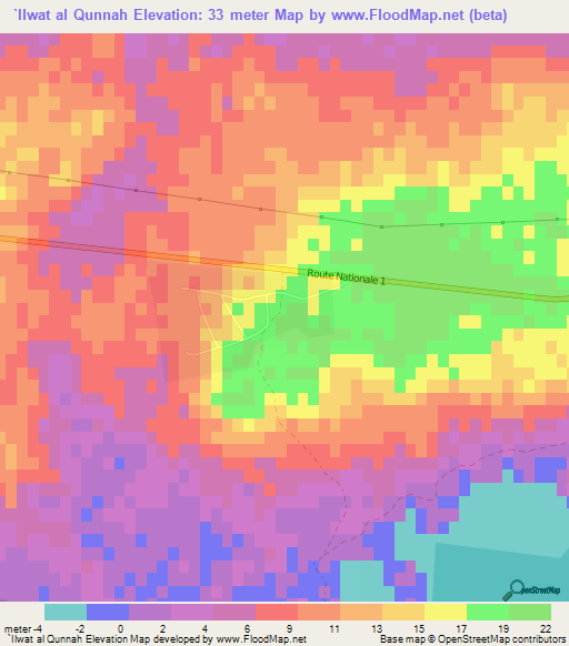 `Ilwat al Qunnah,Tunisia Elevation Map