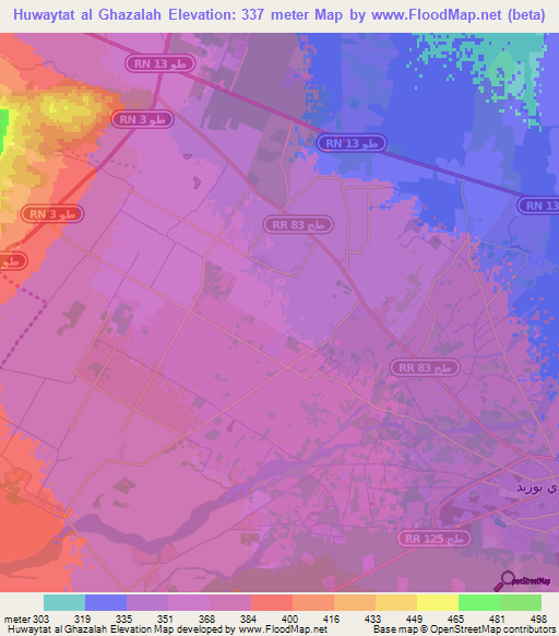 Huwaytat al Ghazalah,Tunisia Elevation Map