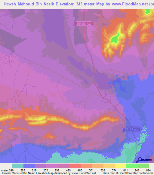 Hawsh Mahmud Bin Nasib,Tunisia Elevation Map