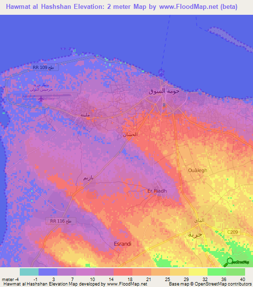 Hawmat al Hashshan,Tunisia Elevation Map