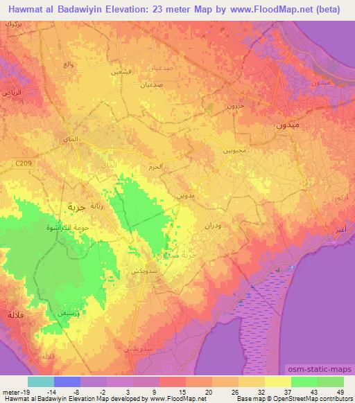 Hawmat al Badawiyin,Tunisia Elevation Map