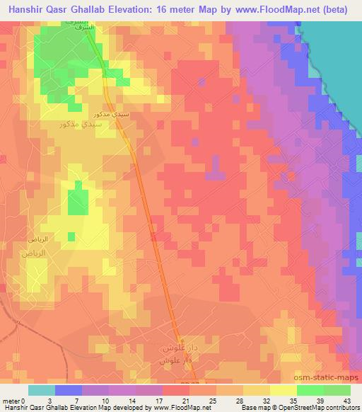 Hanshir Qasr Ghallab,Tunisia Elevation Map