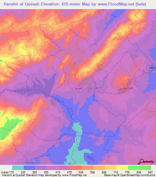Hanshir al Qussah,Tunisia Elevation Map