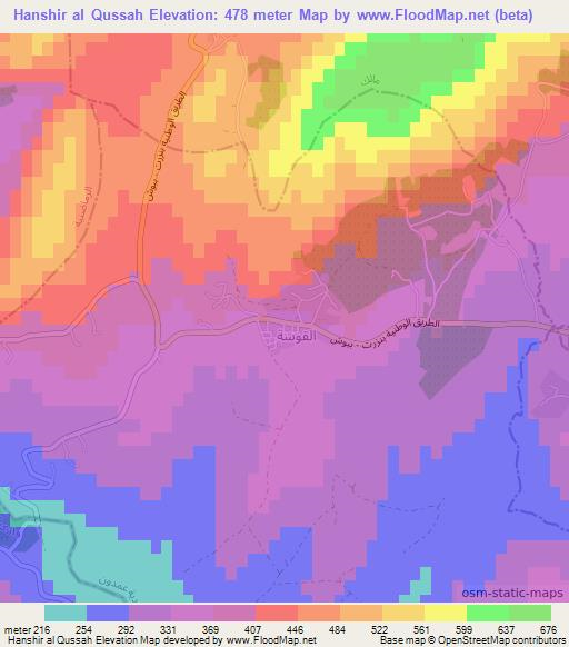 Hanshir al Qussah,Tunisia Elevation Map