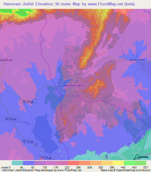 Hammam Jedidi,Tunisia Elevation Map