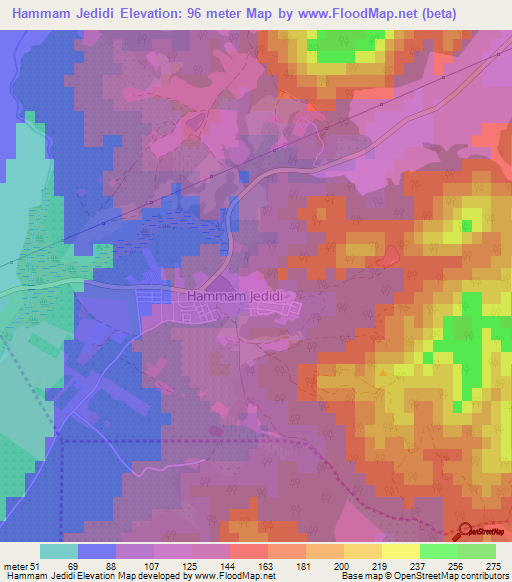 Hammam Jedidi,Tunisia Elevation Map