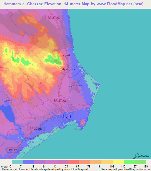 Hammam al Ghazzaz,Tunisia Elevation Map