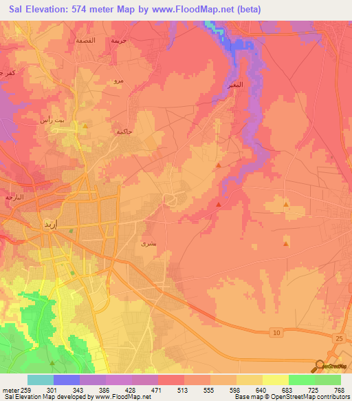 Sal,Jordan Elevation Map