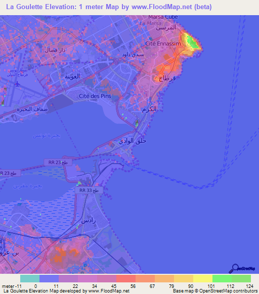 La Goulette,Tunisia Elevation Map