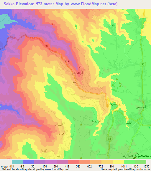 Sakka,Jordan Elevation Map