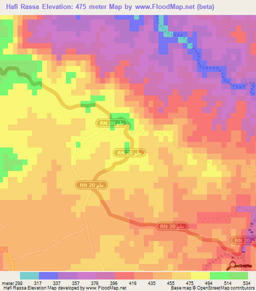Hafi Rassa,Tunisia Elevation Map