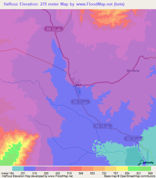 Haffouz,Tunisia Elevation Map