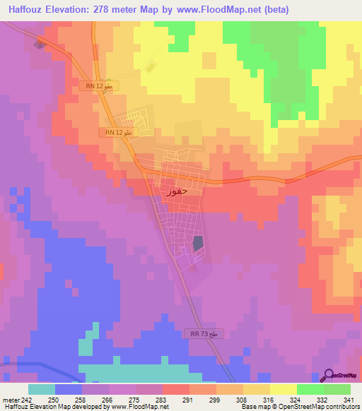 Haffouz,Tunisia Elevation Map