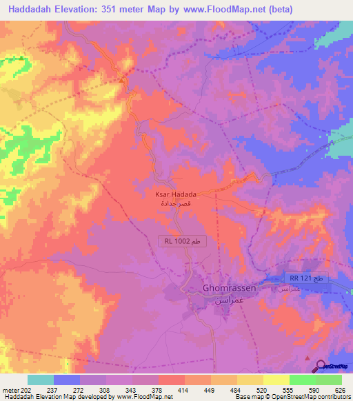 Haddadah,Tunisia Elevation Map