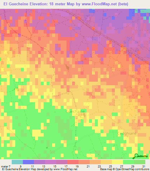 El Guecheine,Tunisia Elevation Map
