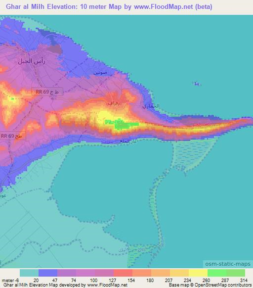 Ghar al Milh,Tunisia Elevation Map