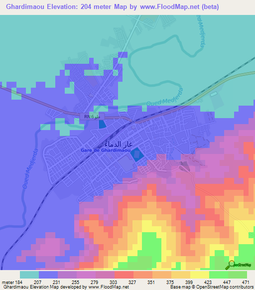 Ghardimaou,Tunisia Elevation Map