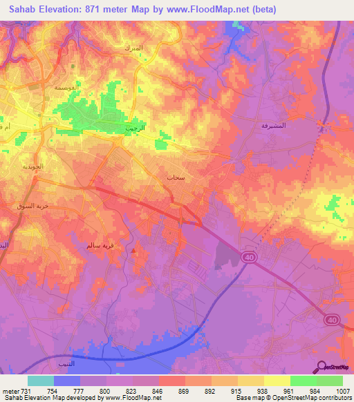 Sahab,Jordan Elevation Map