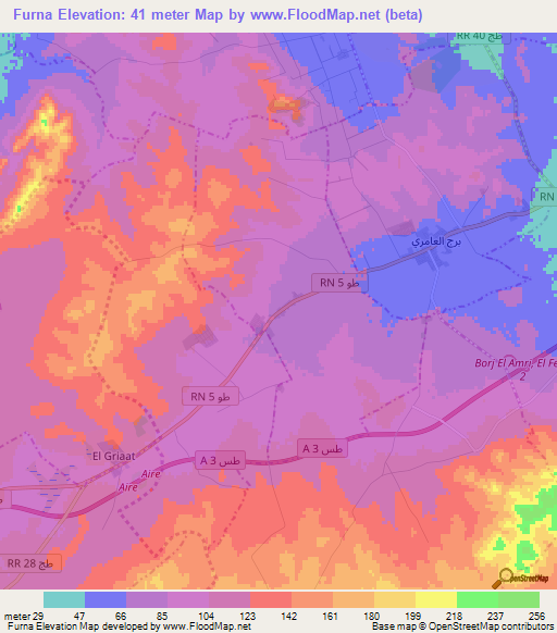 Furna,Tunisia Elevation Map