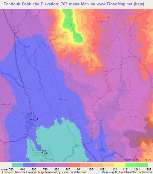 Fondouk Debbiche,Tunisia Elevation Map
