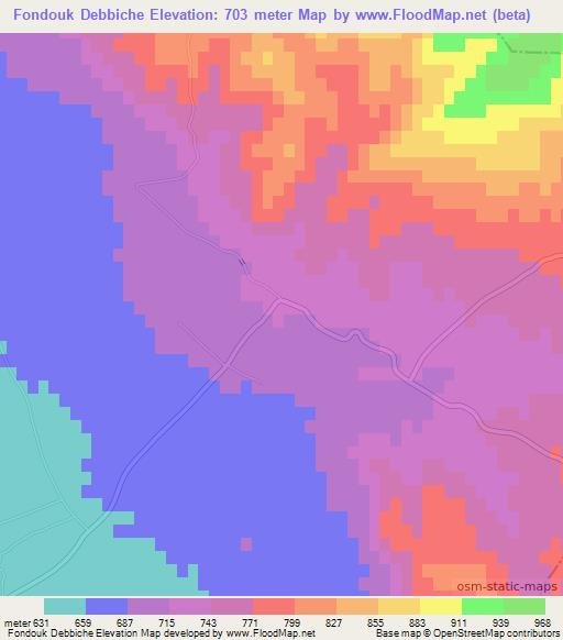 Fondouk Debbiche,Tunisia Elevation Map