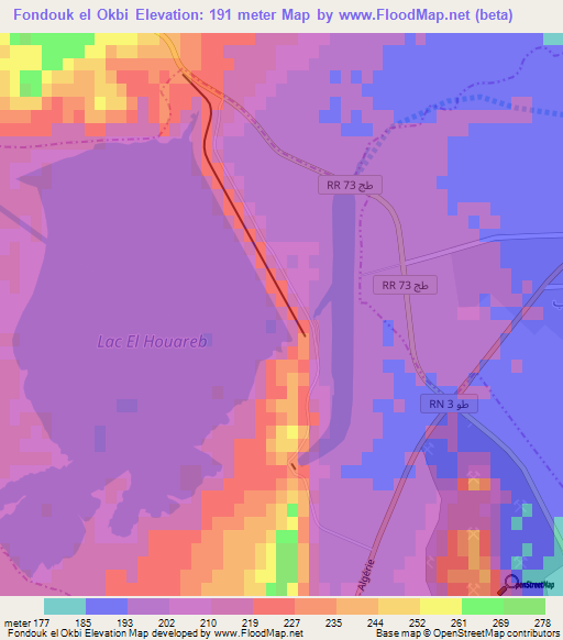Fondouk el Okbi,Tunisia Elevation Map