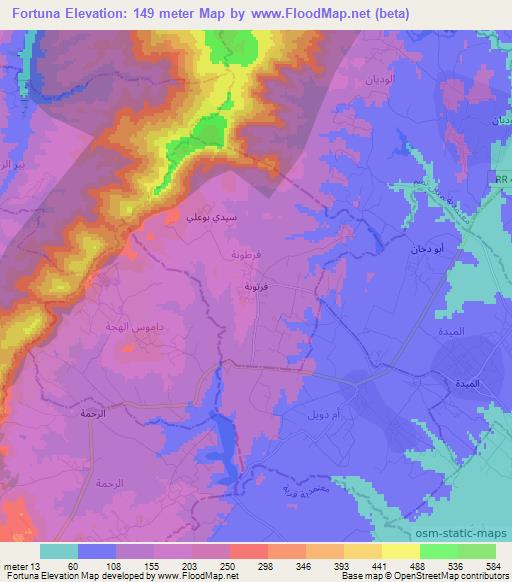 Fortuna,Tunisia Elevation Map