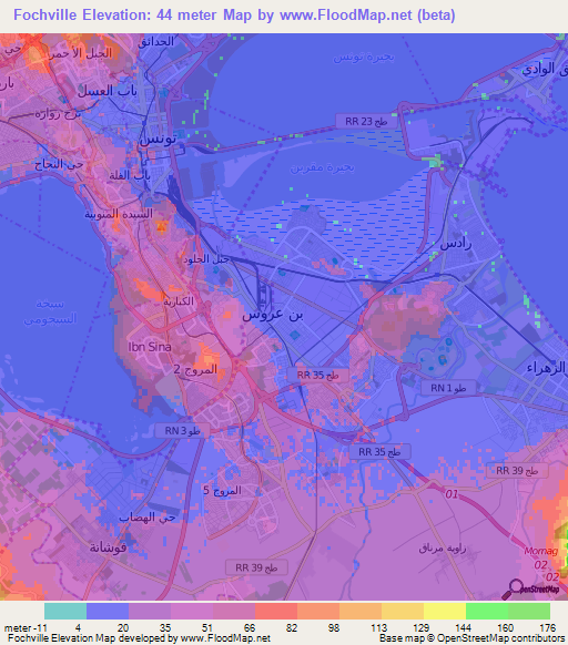 Fochville,Tunisia Elevation Map