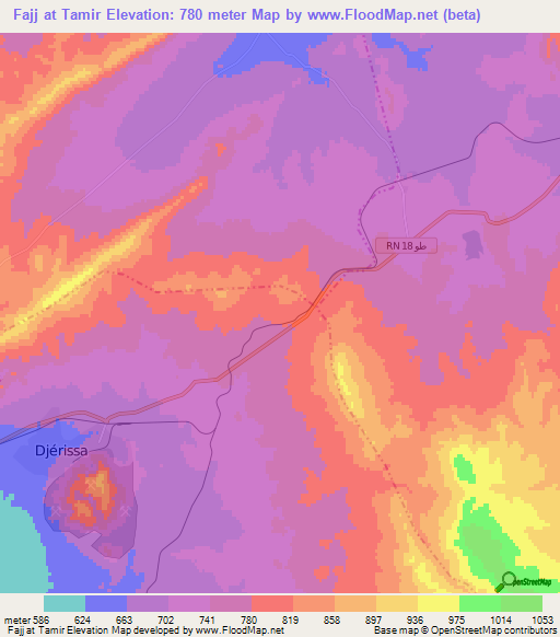 Fajj at Tamir,Tunisia Elevation Map