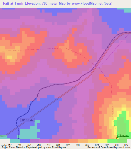 Fajj at Tamir,Tunisia Elevation Map