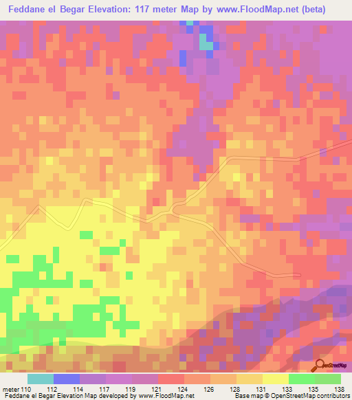 Feddane el Begar,Tunisia Elevation Map