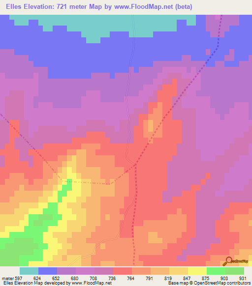 Elles,Tunisia Elevation Map