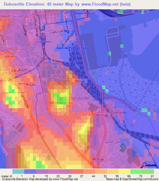 Dubosville,Tunisia Elevation Map
